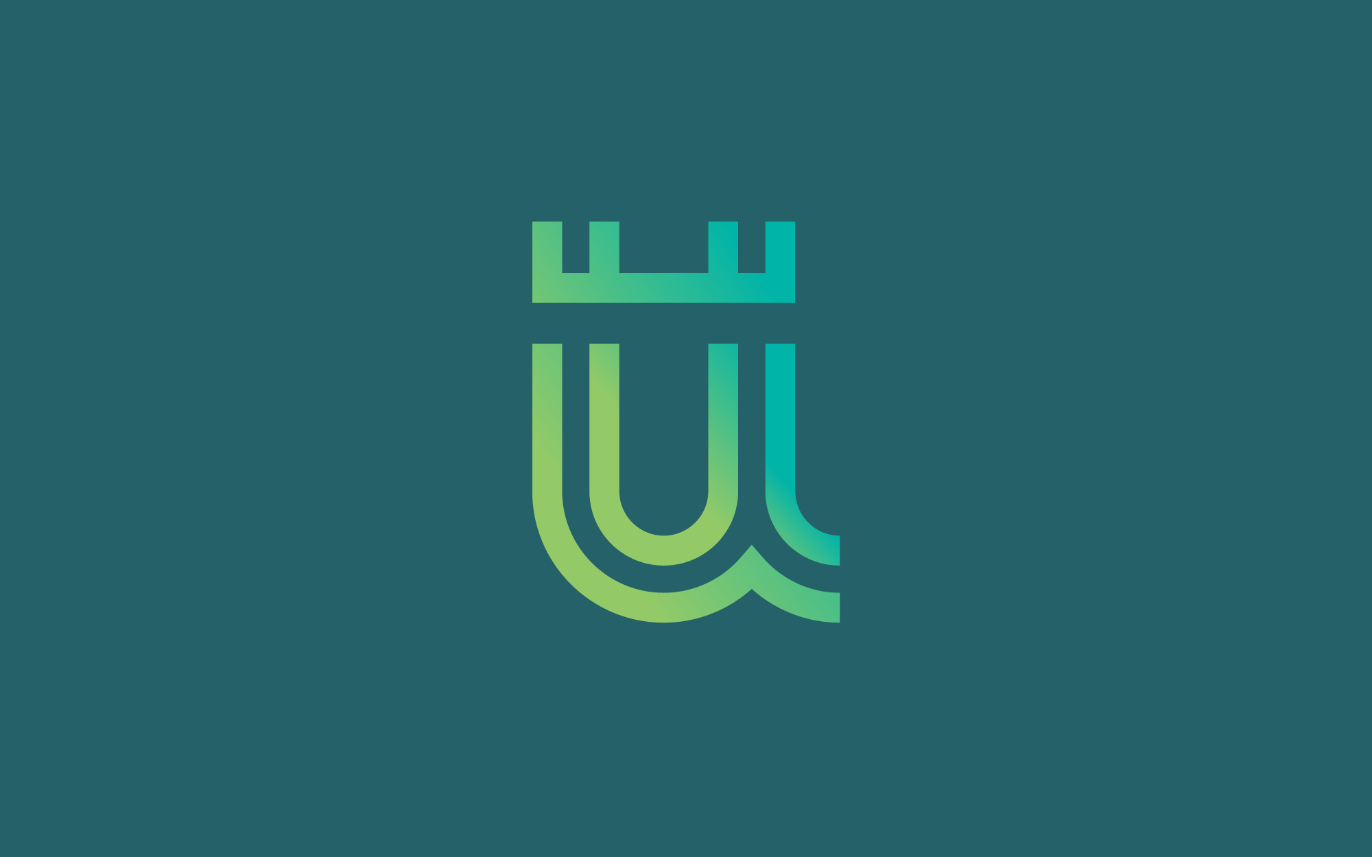 UL Expressway geometric mark in green and teal on a deep teal background